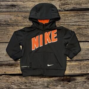 Nike Therma Fit Baby Boy Zip Up Hoodie Jacket Track 12M Black Dark Gray Orange